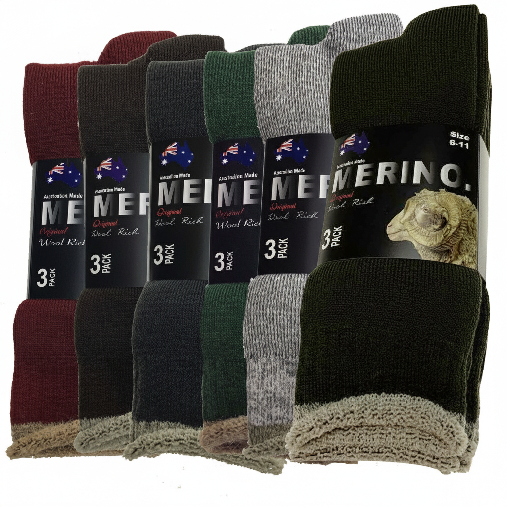 6 Pairs MERINO WOOL SOCKS Mens Heavy Duty Premium Thick Work Socks Cushion in Mixed Pack